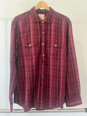 Tommy Bahama Burgundy Plaid Button-Down Shirt Men L